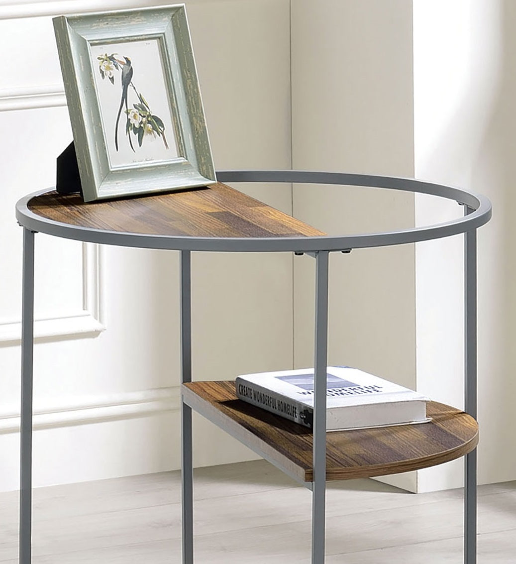 Unique Industrial Style Half Shelves 1pc End Table Gray And Walnut Finish With Three Shelves Powder Coated Frame Coffee Table-Not Included