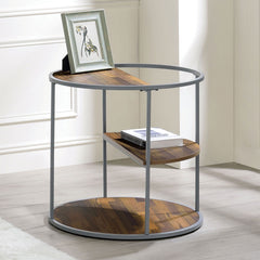 Unique Industrial Style Half Shelves 1pc End Table Gray And Walnut Finish With Three Shelves Powder Coated Frame Coffee Table-Not Included