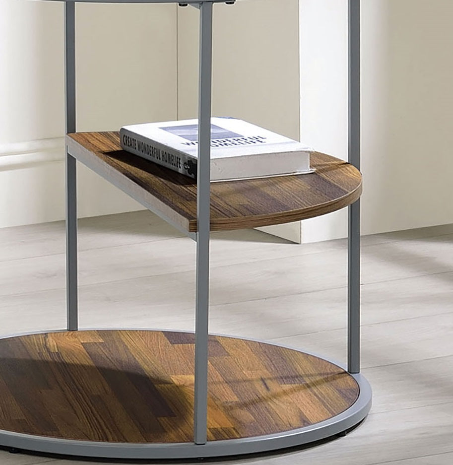 Unique Industrial Style Half Shelves 1pc End Table Gray And Walnut Finish With Three Shelves Powder Coated Frame Coffee Table-Not Included