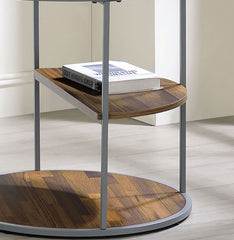 Unique Industrial Style Half Shelves 1pc End Table Gray And Walnut Finish With Three Shelves Powder Coated Frame Coffee Table-Not Included