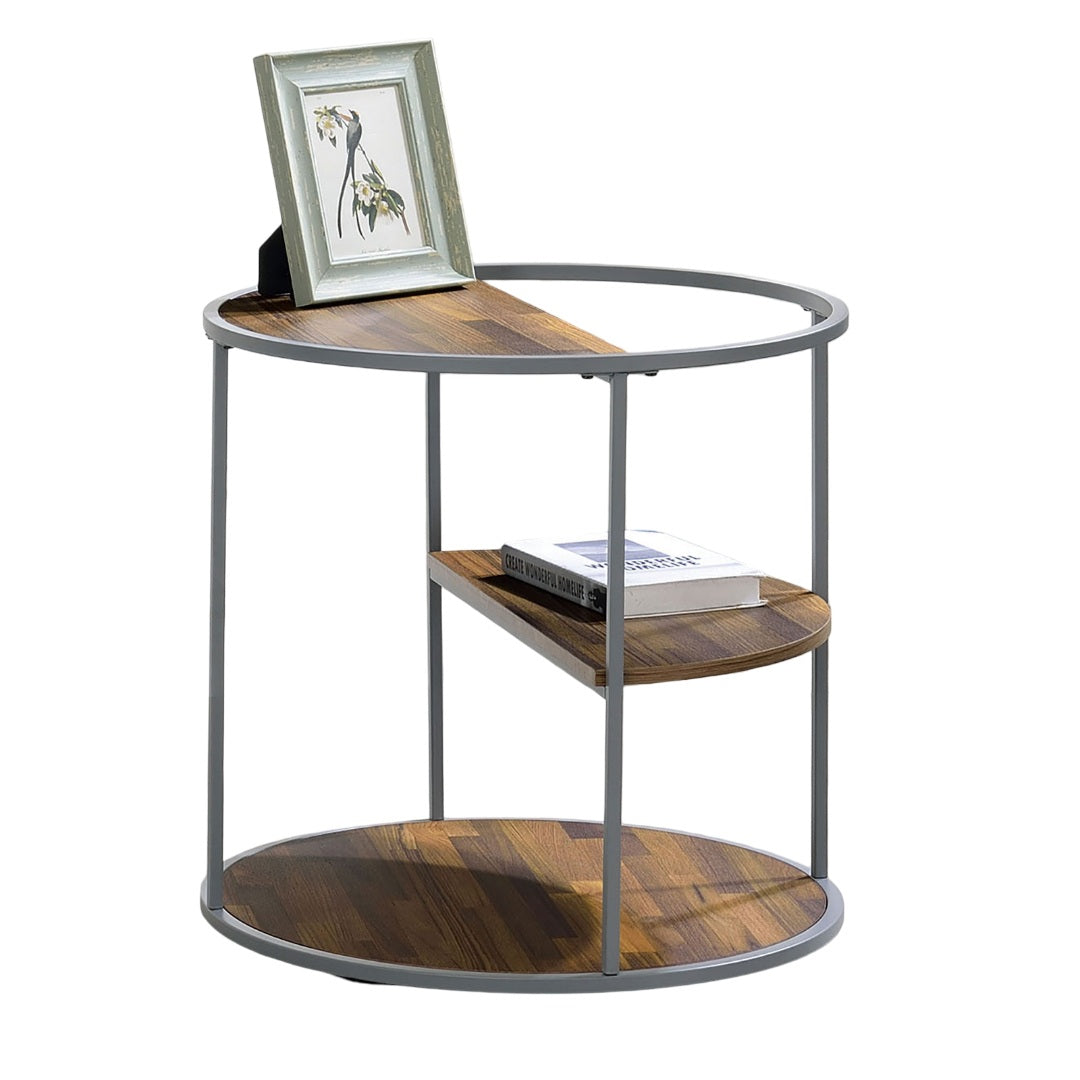 Unique Industrial Style Half Shelves 1pc End Table Gray And Walnut Finish With Three Shelves Powder Coated Frame Coffee Table-Not Included