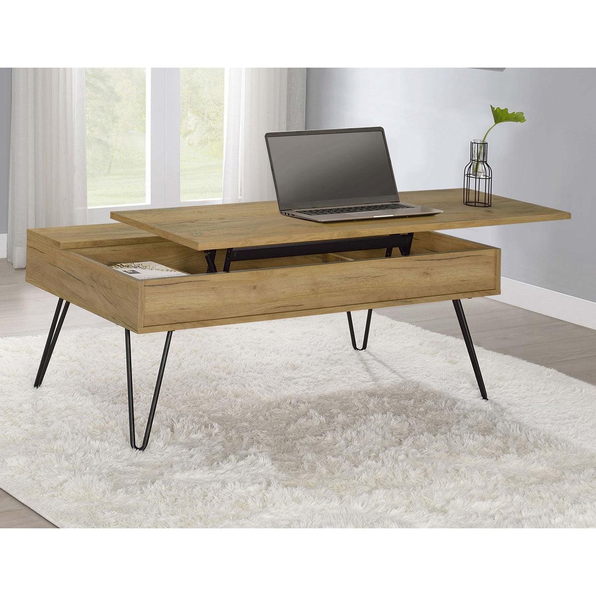 Amara Golden Oak and Black Lift Top Coffee Table