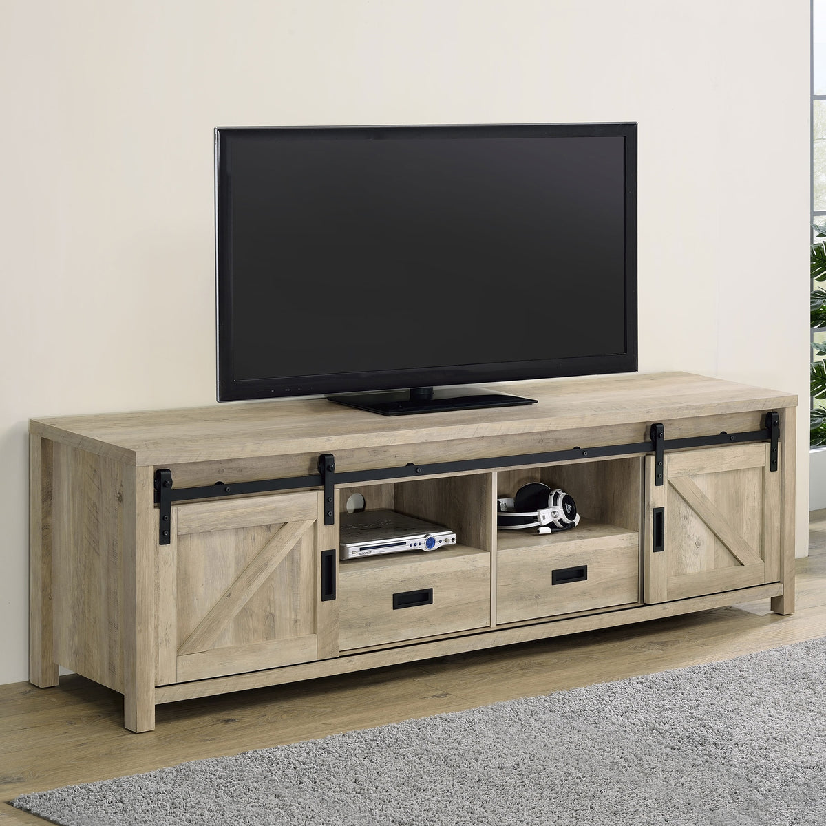 Madra Distressed Pine 2-Door Engineered Wood TV Stand