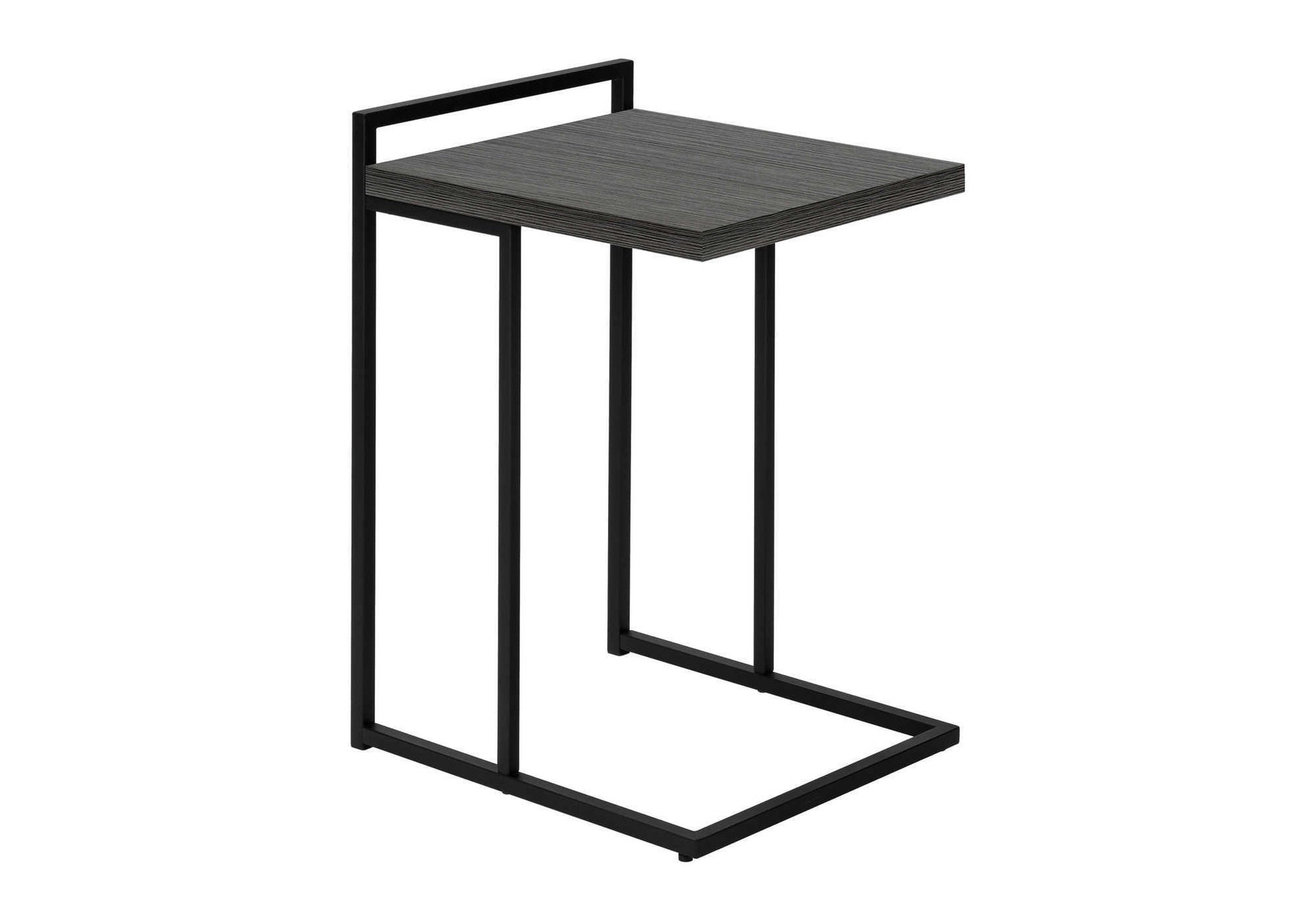Accent Table, C-shaped, End, Side, Snack, Living Room, Bedroom, Grey Laminate, Black Metal, Contemporary, Modern