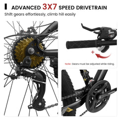 A26251    26-Inch Mountain Bike for Adults and Teenagers, High Carbon Steel Frame, Front and Rear Mechanical Disc Brakes, 21-Speed Gear System, 26x2.125 Tires