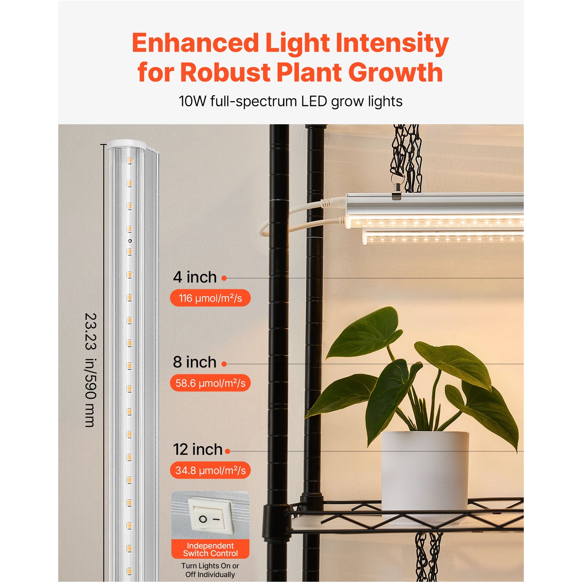 Plant Shelf with Grow Light, 5-Tier Indoor Plant Stand, 71 in Tall Plants Display Rack with Wheels & 4/9/14H Timer, 80W T5 LED Full Spectrum Grow Lights, Flower Pot Holder for Seed Starting