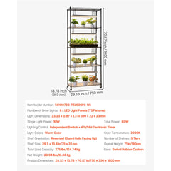 Plant Shelf with Grow Light, 5-Tier Indoor Plant Stand, 71 in Tall Plants Display Rack with Wheels & 4/9/14H Timer, 80W T5 LED Full Spectrum Grow Lights, Flower Pot Holder for Seed Starting