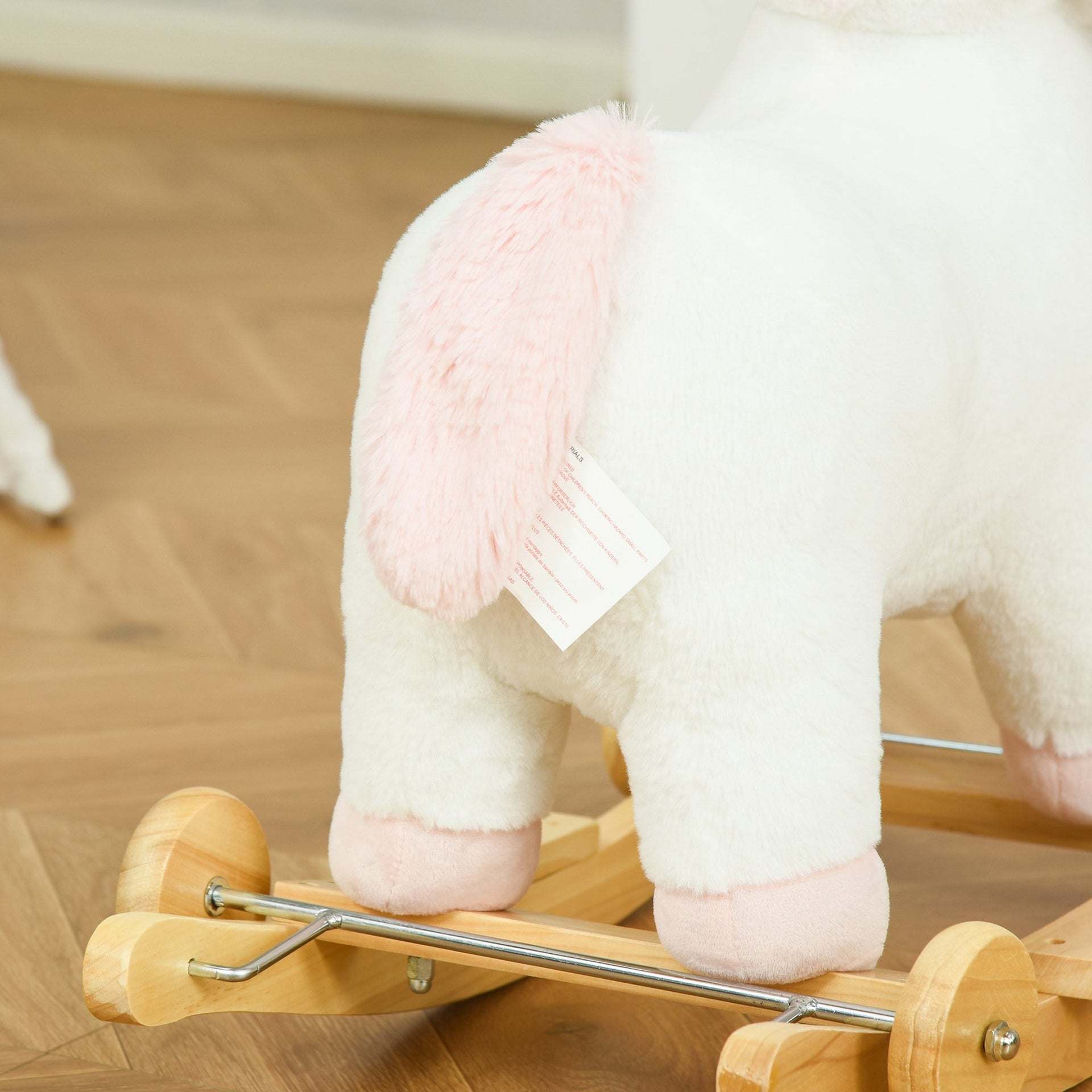 Qaba Rocking Horse, 2 in 1 Kids Ride on Horse, Rolling Unicorn Animal Rocker with Sound, Wooden Base, Pedal, Grip Handle, Plush Riding Pony for 3-6 Years Old, White
