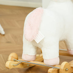 Qaba Rocking Horse, 2 in 1 Kids Ride on Horse, Rolling Unicorn Animal Rocker with Sound, Wooden Base, Pedal, Grip Handle, Plush Riding Pony for 3-6 Years Old, White