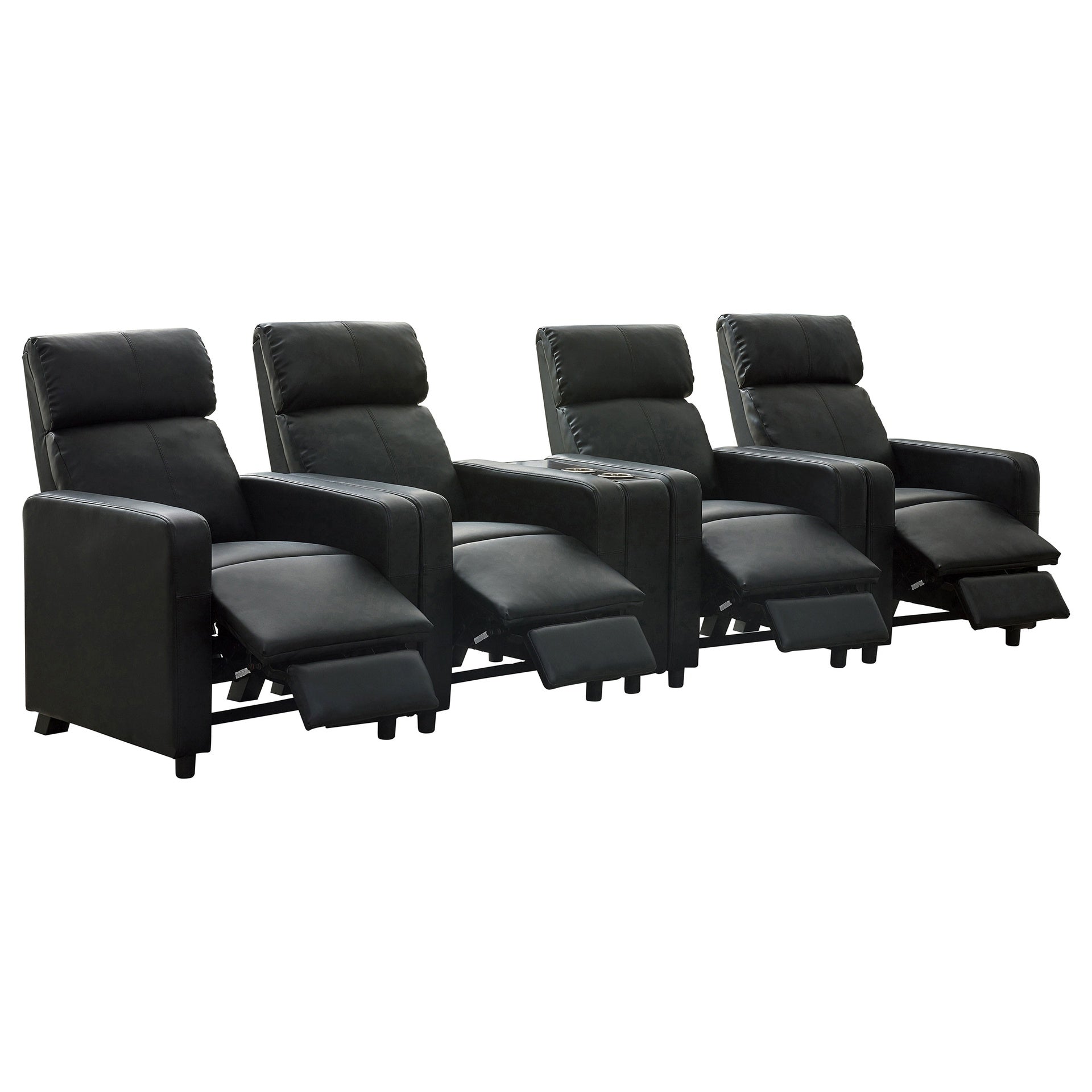 Warren Black Upholstered 4-seater Home Theater with Wedge Console