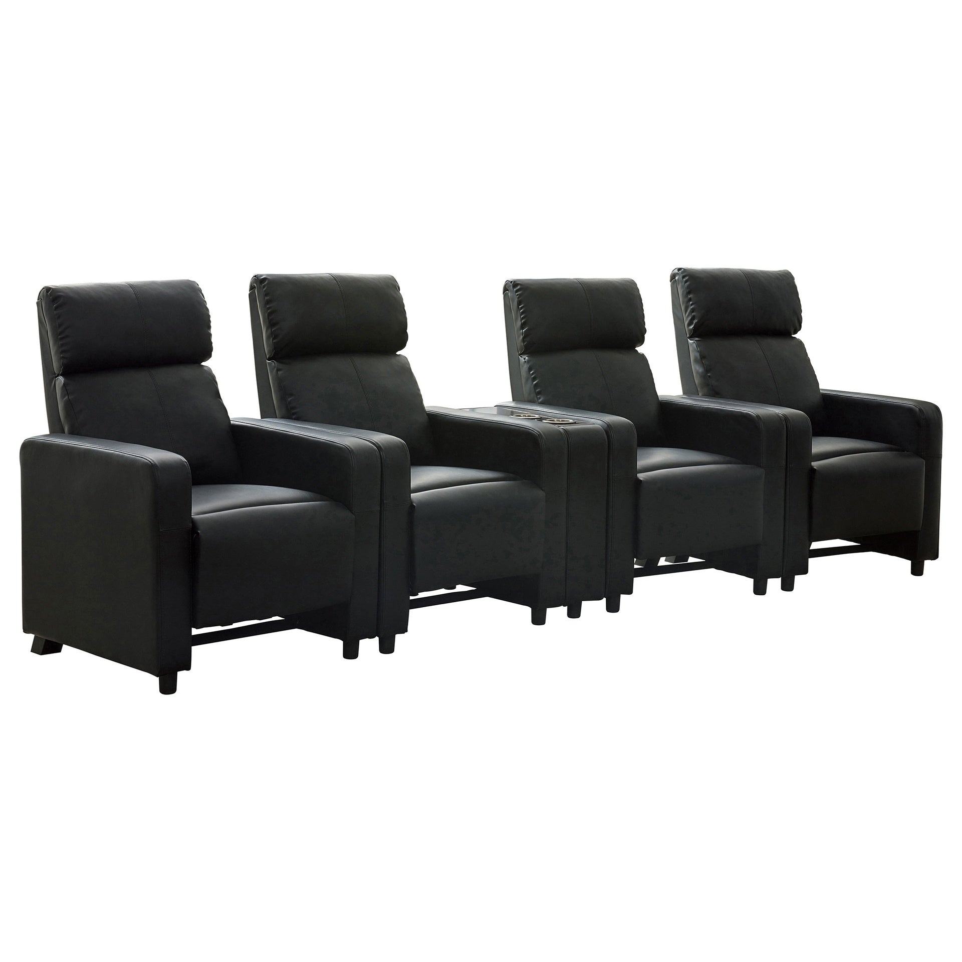 Warren Black Upholstered 4-seater Home Theater with Wedge Console