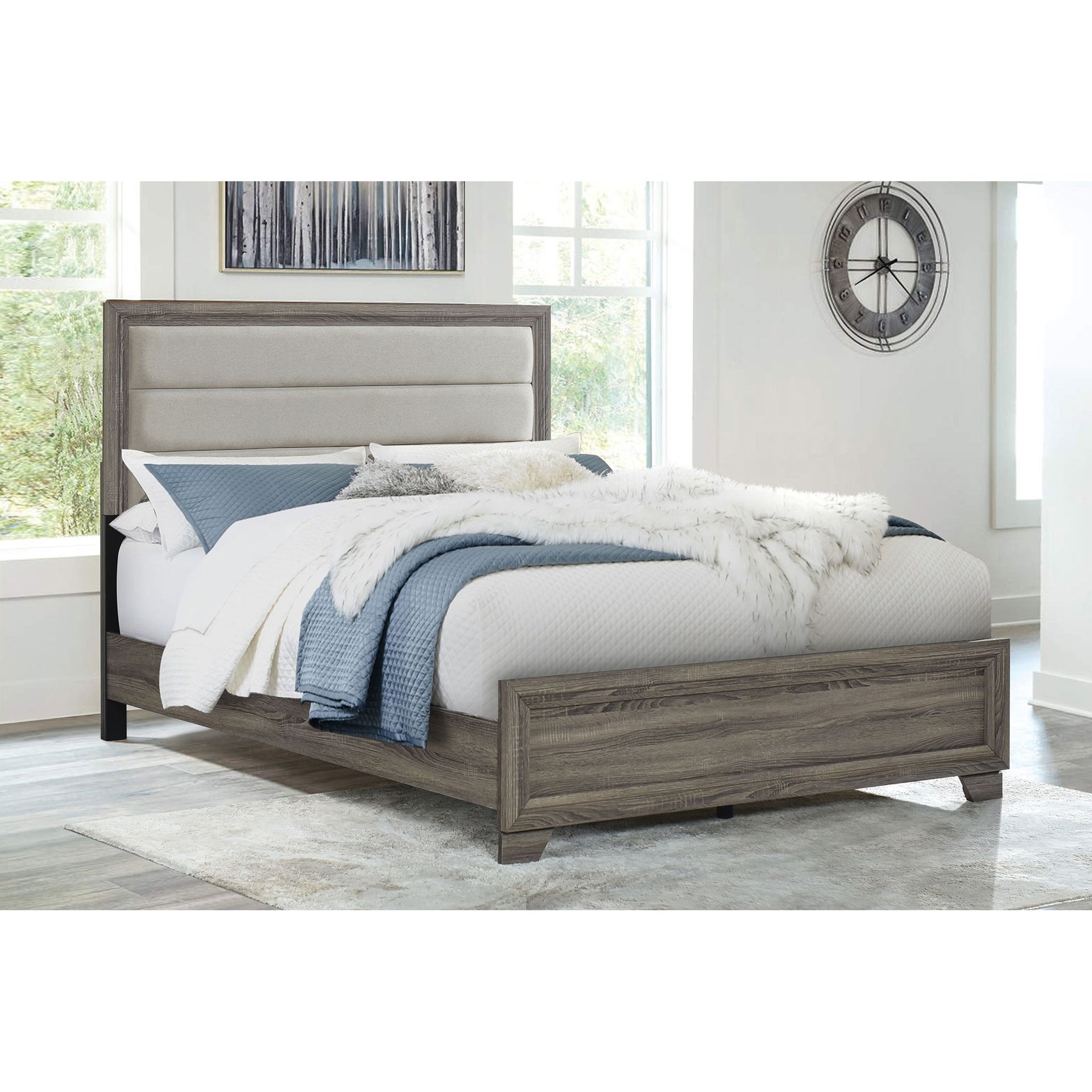 Funston Brown Oak Upholstered Queen Bed