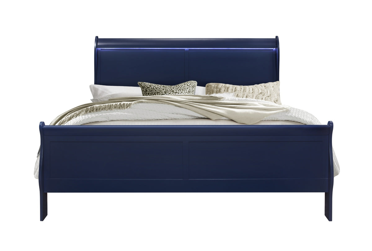 CHARLSTON BLUE KING BED WITH LED