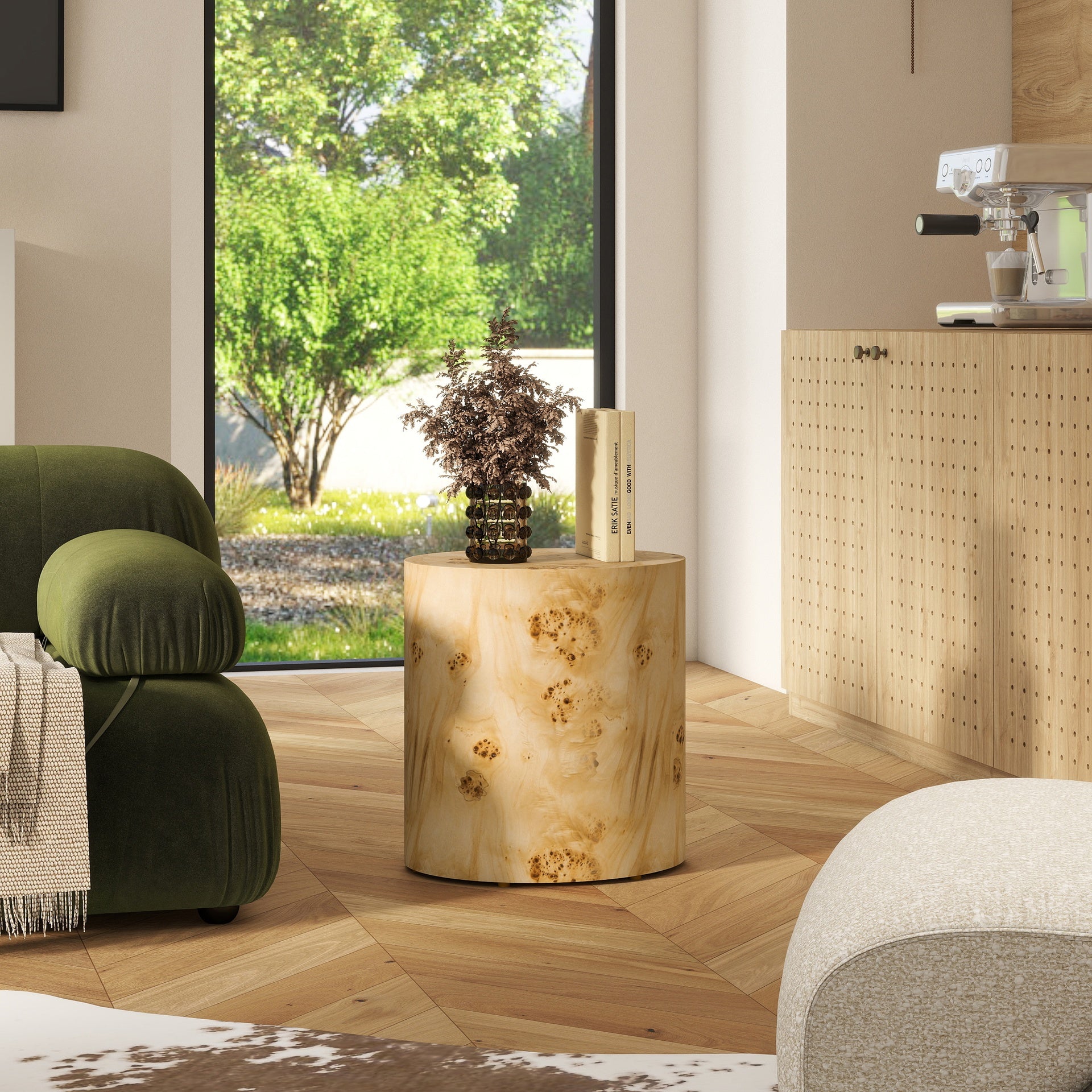 Nebula 20" Accent Oval Pillar Side Table, Warm Natural Brown Burl Wood