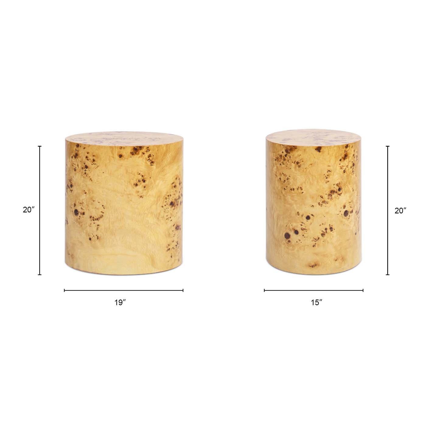 Nebula 20" Accent Oval Pillar Side Table, Warm Natural Brown Burl Wood