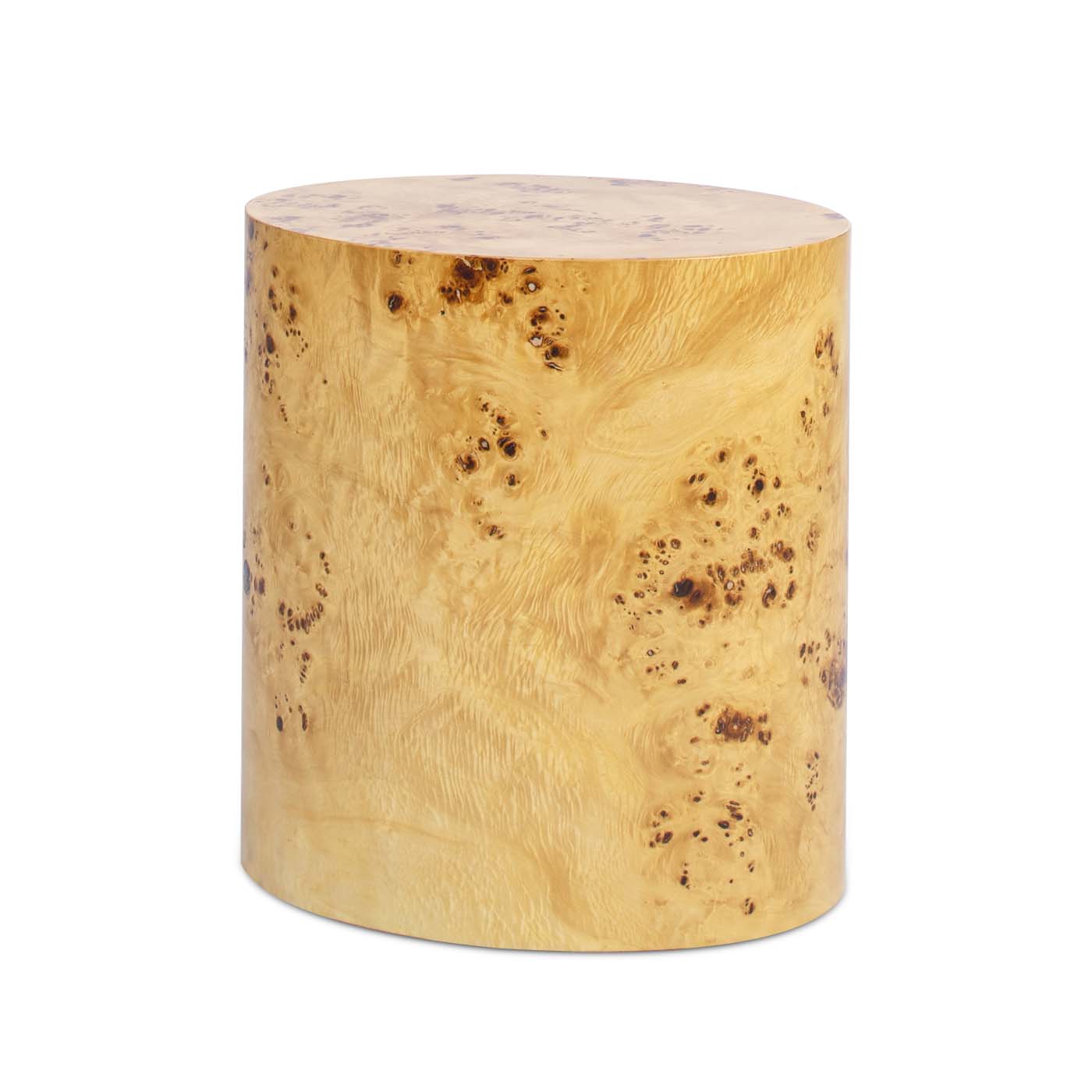 Nebula 20" Accent Oval Pillar Side Table, Warm Natural Brown Burl Wood