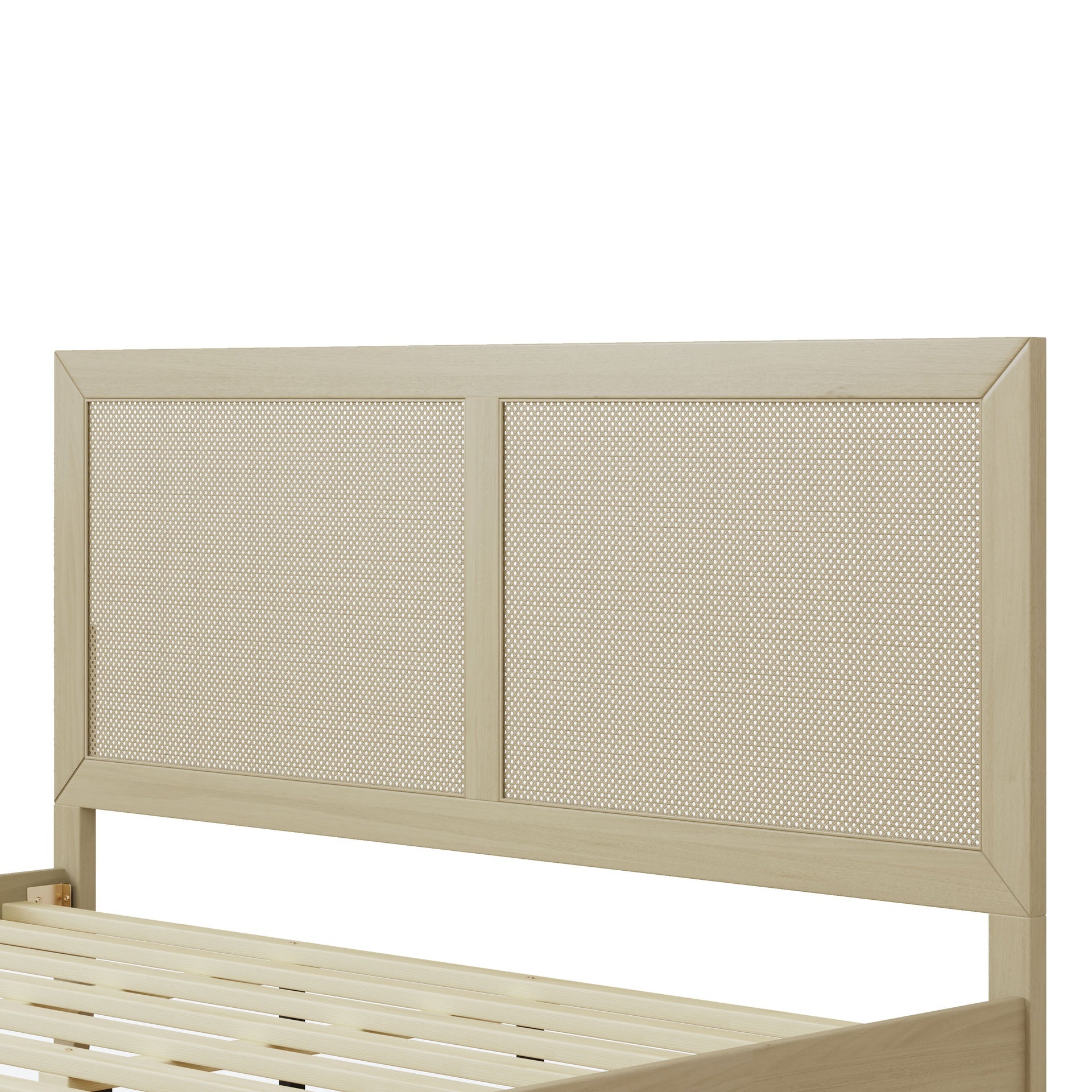 Solid Wood Platform King Bed With Rattan
