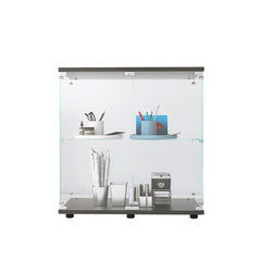 2 Layer Glass Display Cabinet with 2 Doors, Curio Cabinets, Glass Display Cabinet Showcase Countertop with Lock, Tempered Glass with MDF Base