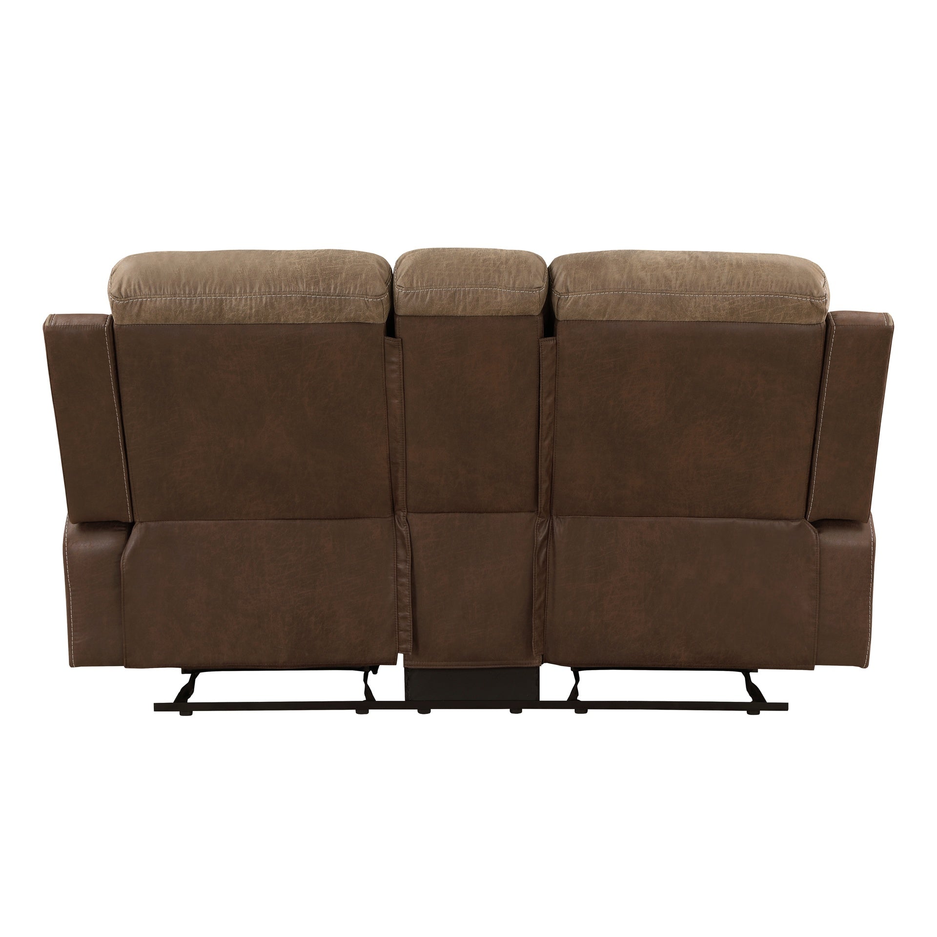 Plush Comfort Brown Microfiber Upholstered Solid Wood Frame Living Room Furniture 1pc Dual Glider Reclining Loveseat with Center Console Plush Arms