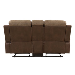 Plush Comfort Brown Microfiber Upholstered Solid Wood Frame Living Room Furniture 1pc Dual Glider Reclining Loveseat with Center Console Plush Arms