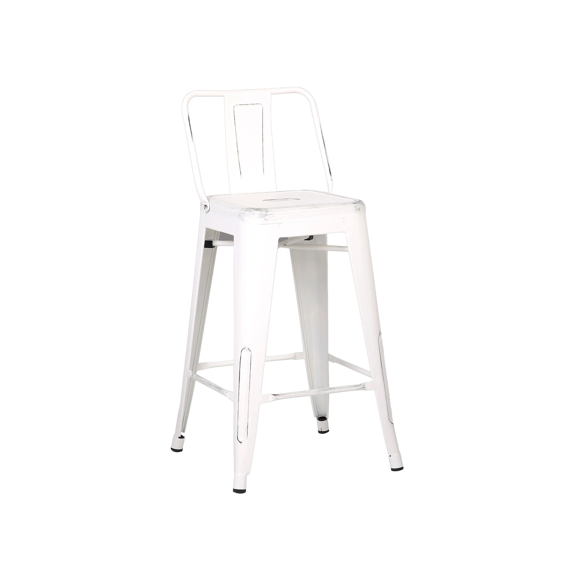Modern Light Weight Industrial Contemporary Rustic Vintage Costal Metal Barstools with Bucket Back and 4 Leg Design, Seat Bar Stools (Set of 2) (24" Seat, Distressed White)