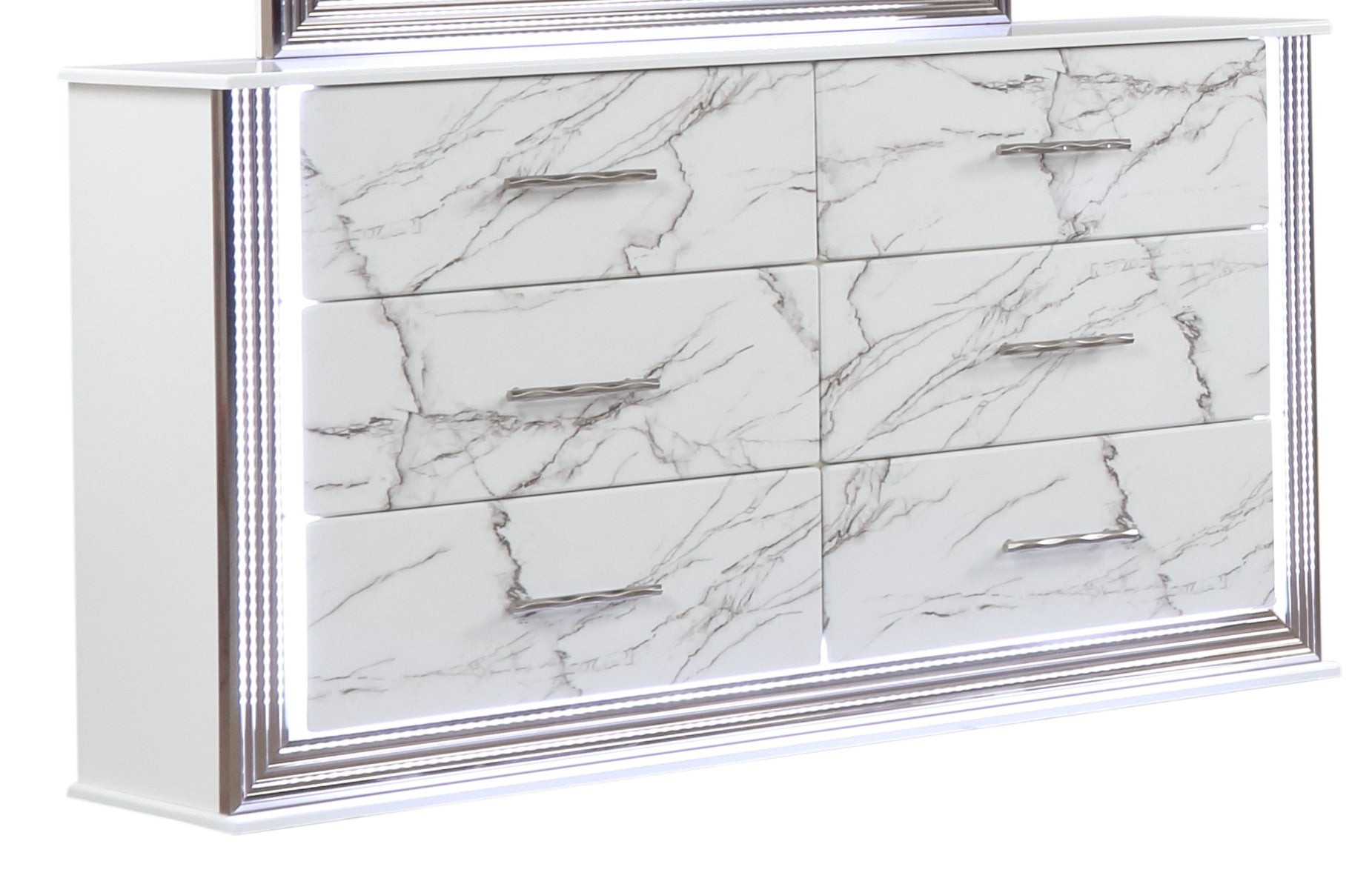 Desire Dresser Marble Patterned Drawer Fronts with Sleek White Finish, Metallic Handle  and Six Spacious Drawers for Elegant Bedroom Storage (INCLUDES ONLY DRESSER)  same as B009P309336 (NJ inventory)