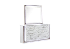 Desire Dresser Marble Patterned Drawer Fronts with Sleek White Finish, Metallic Handle  and Six Spacious Drawers for Elegant Bedroom Storage (INCLUDES ONLY DRESSER)  same as B009P309336 (NJ inventory)