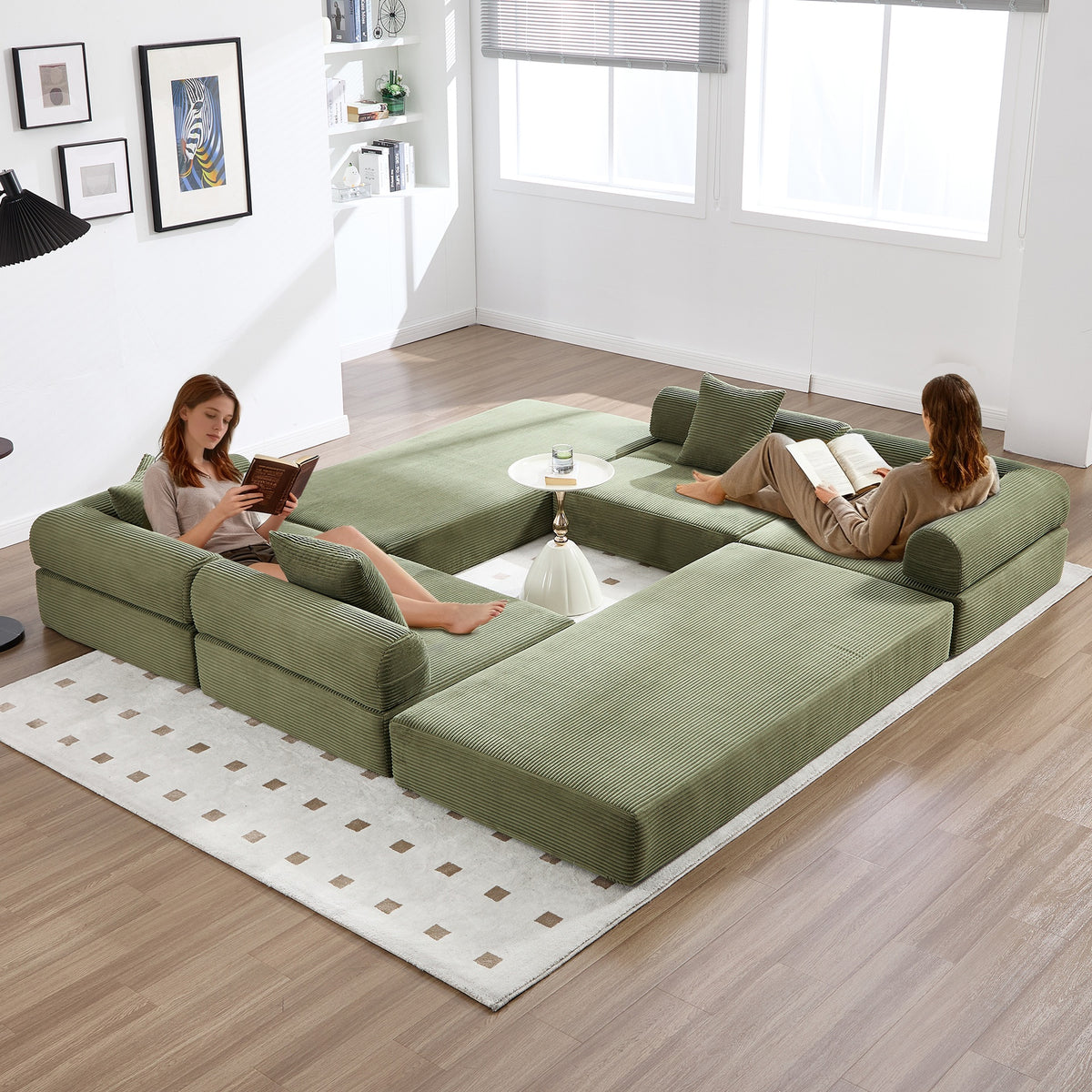 UNITED WE WIN convertible folding sofa bed, with fixed frame and pillow back handrail, cloud corduroy folding mattress sofa, folding memory foam bed in living room/dormitory/guest room/home office/apt