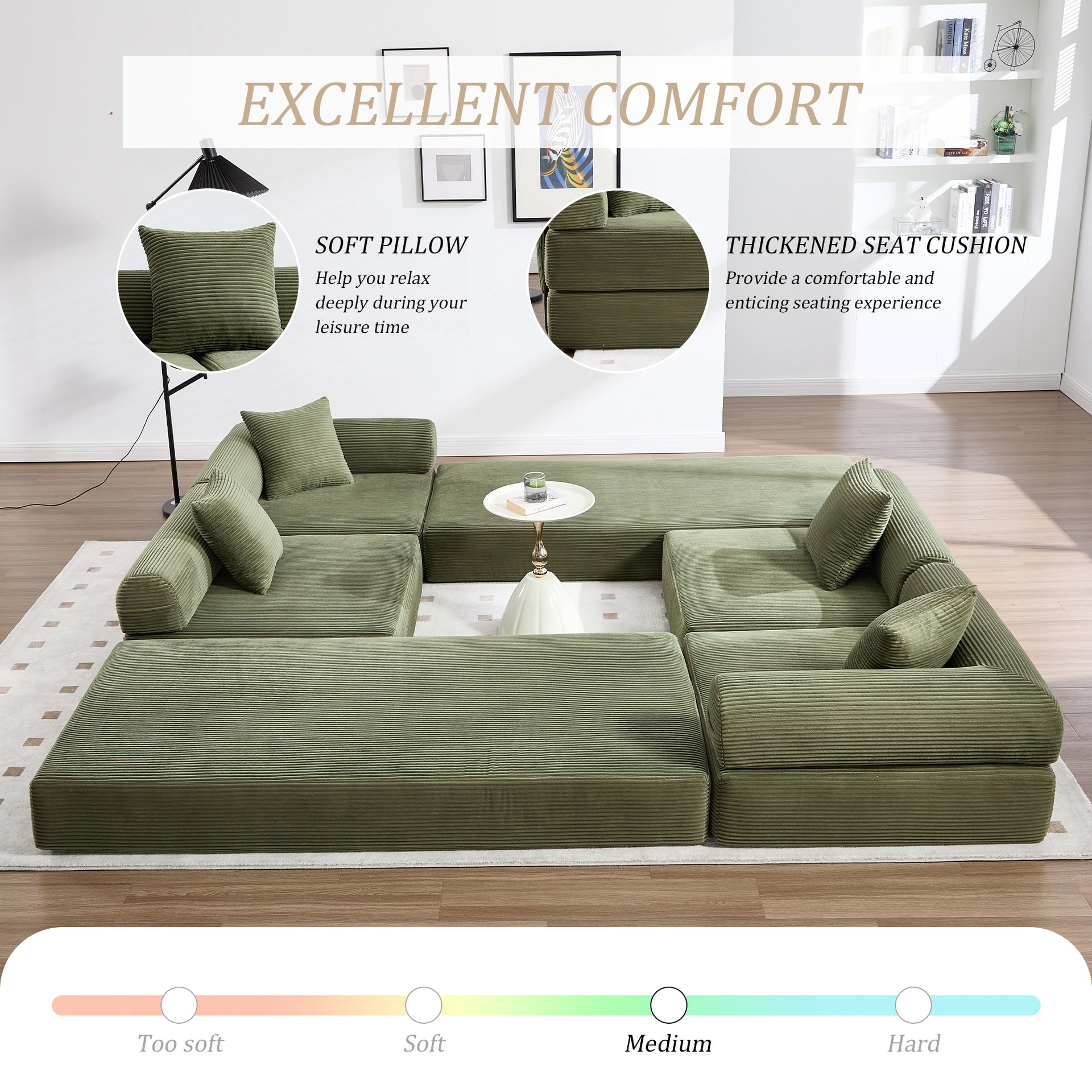 UNITED WE WIN convertible folding sofa bed, with fixed frame and pillow back handrail, cloud corduroy folding mattress sofa, folding memory foam bed in living room/dormitory/guest room/home office/apt