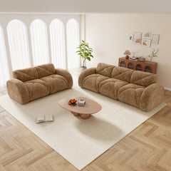 2 Piece Sofa Set Comfy Sofa Couch,  2+3 Seater Sofa Set,Deep Seat Sofa,Soft Velvet Fabric,32D High Density Sponge  Bottom,No Assembly Required, Modern Sofa Set for Living Room,Camel