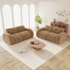 2-Piece Sofa Set Comfy Sofa Couch,  2+2 Seater Sofa Set,Deep Seat Sofa,Soft Velvet Fabric,32D High Density Sponge  Bottom,No Assembly Required, Modern Sofa Set for Living Room,Camel
