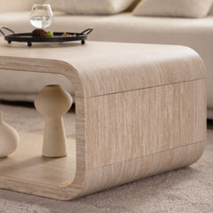 Modern Open-Frame Elegant Curved Light Wood Coffee Table with Open Storage for Contemporary Living Rooms