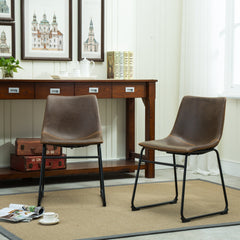 Lotusville 7-Piece Antique Black Finish Wood Dining Table with 6 Brown Faux Leather Chairs Set