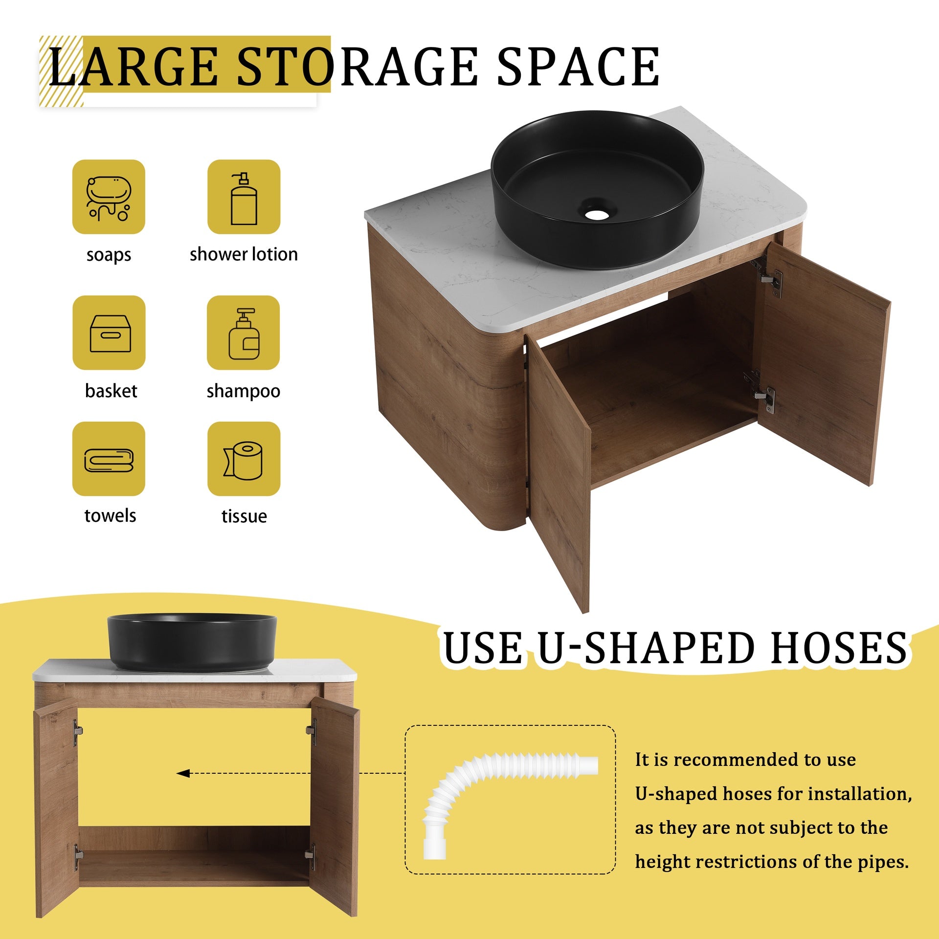 30'' Wall-Mounted Bathroom Vanity With Ceramic Art Sink & 2-Soft-Close Door, KD-Packing, Plywood