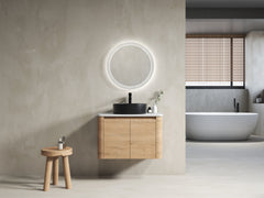 30'' Wall-Mounted Bathroom Vanity With Ceramic Art Sink & 2-Soft-Close Door, KD-Packing, Plywood