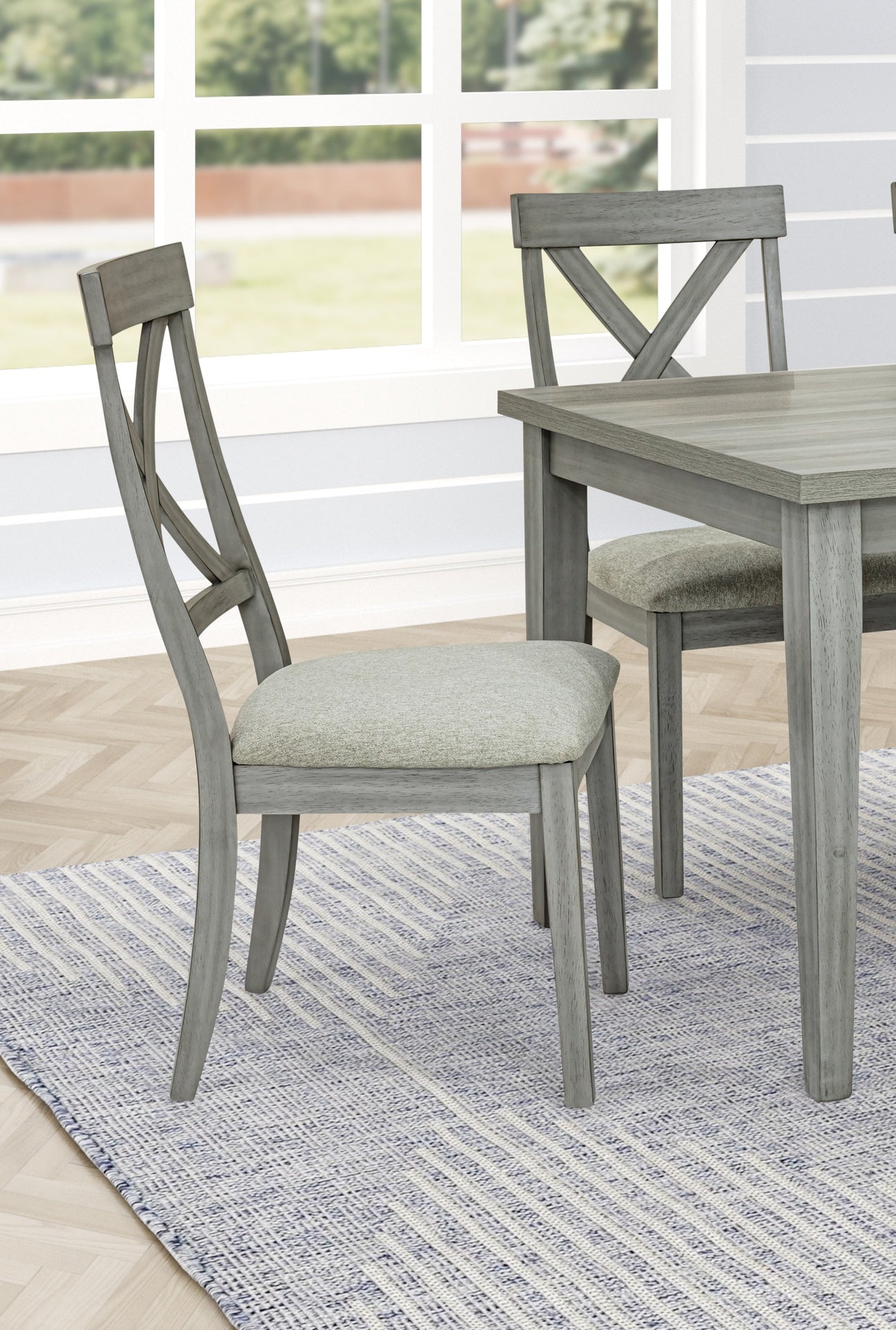 Beautiful Gray Cushioned Seats Upholstered Chair 2Pc Dining Chairs Dining Room Wooden Furniture