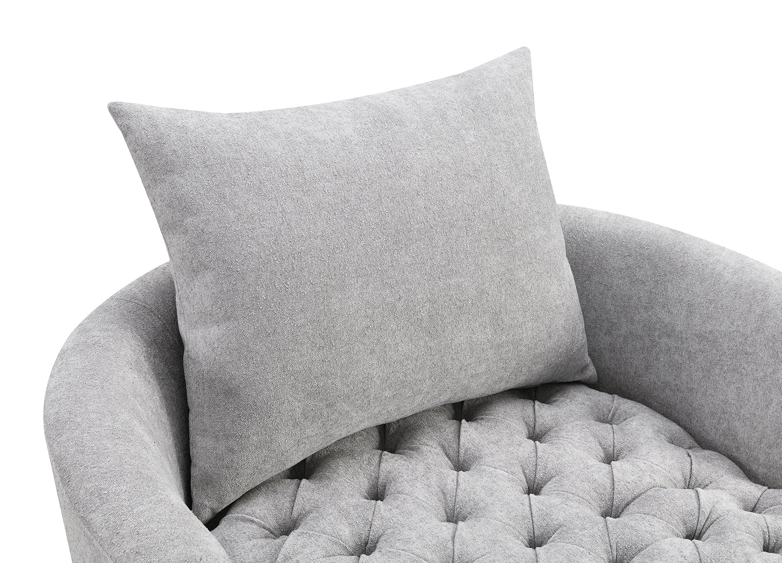 Transitional Style 1pc Button Tufted swivel Round Chair Barrel Style Arms Scattered back Pillow Light Gary Finish Primary Living Room