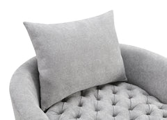 Transitional Style 1pc Button Tufted swivel Round Chair Barrel Style Arms Scattered back Pillow Light Gary Finish Primary Living Room