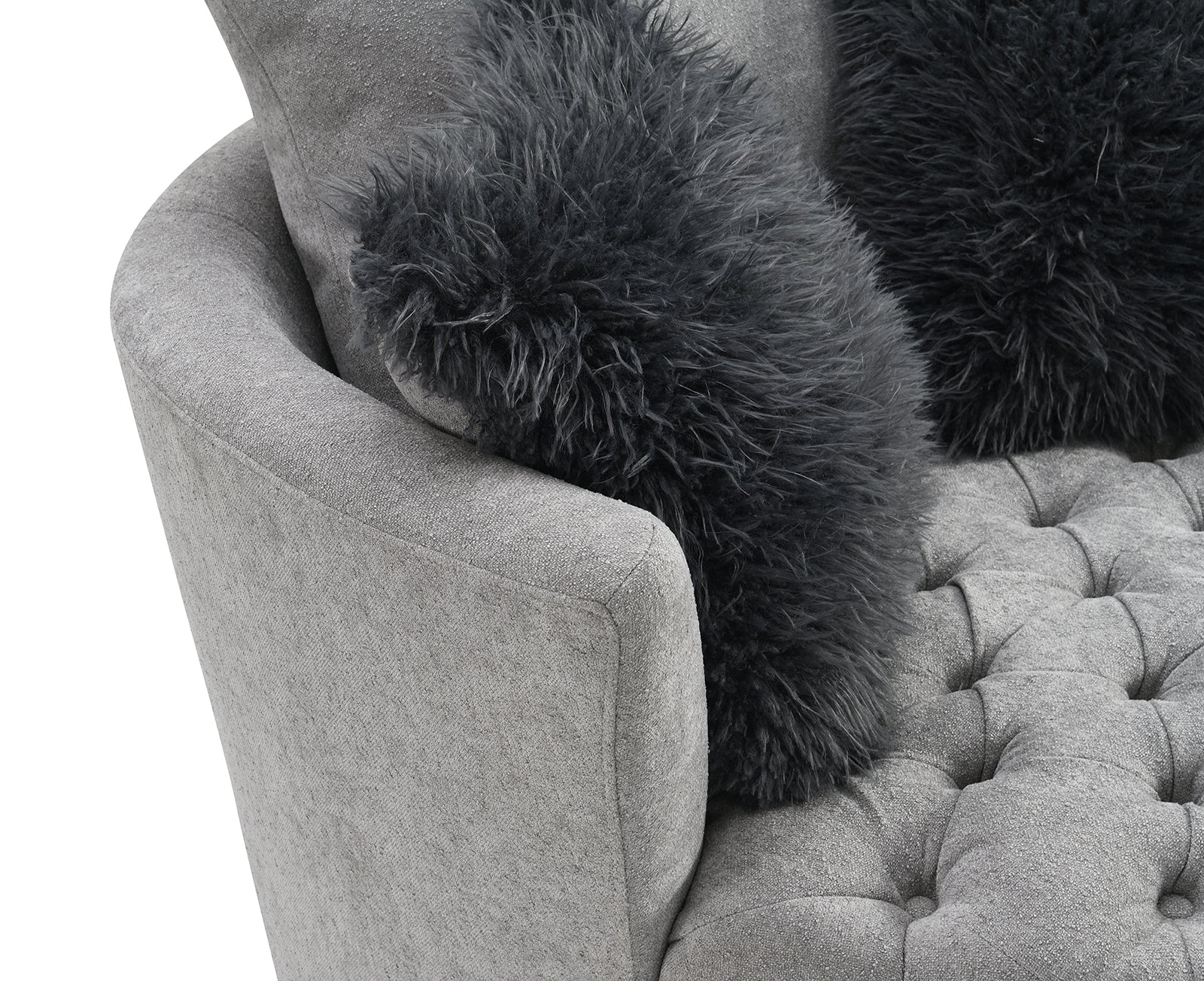 Transitional Style 1pc Button Tufted swivel Round Chair Barrel Style Arms Scattered back Pillow Light Gary Finish Primary Living Room