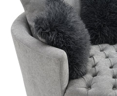 Transitional Style 1pc Button Tufted swivel Round Chair Barrel Style Arms Scattered back Pillow Light Gary Finish Primary Living Room