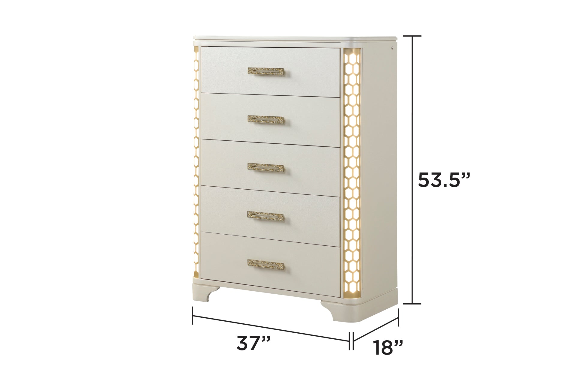 Jasmine 5-Drawer Chest with side LED Lightning made with Wood in Beige same as G150109062