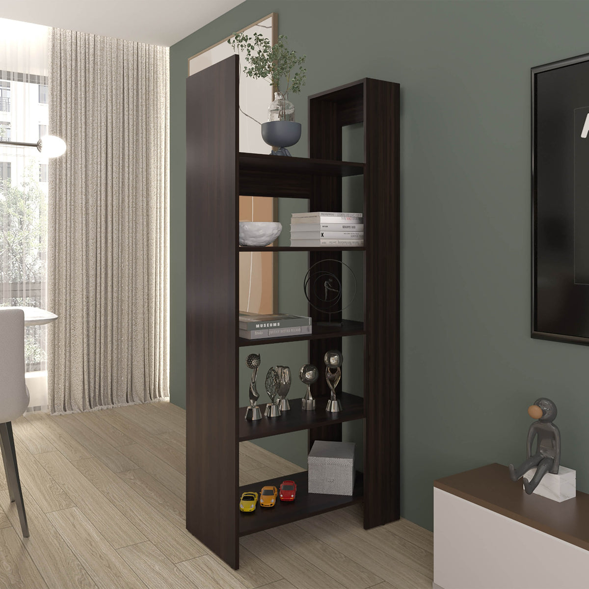 Bookcase, 5 Shelves, Dark Walnut