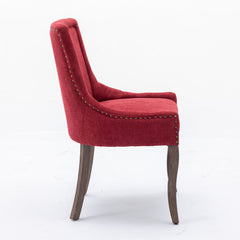 A&A Furniture,Ultra Side Dining Chair,Thickened fabric chairs with neutrally toned solid wood legs,Bronze nail head,Set of 2,Wine Red,Burgundy,SW1807WR