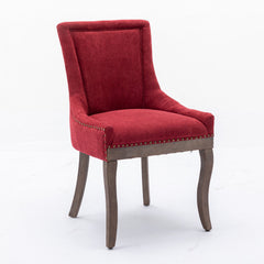 A&A Furniture,Ultra Side Dining Chair,Thickened fabric chairs with neutrally toned solid wood legs,Bronze nail head,Set of 2,Wine Red,Burgundy,SW1807WR