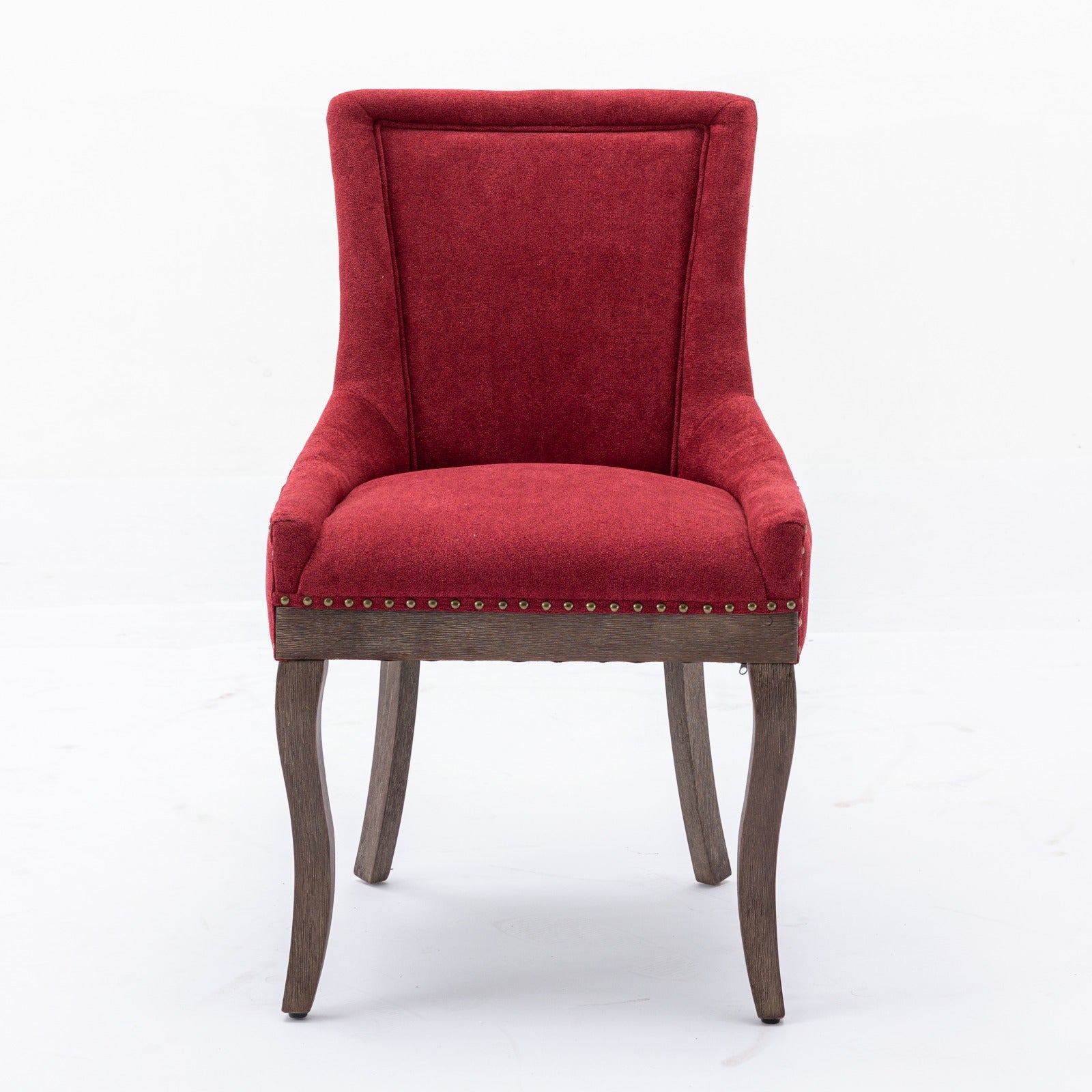 A&A Furniture,Ultra Side Dining Chair,Thickened fabric chairs with neutrally toned solid wood legs,Bronze nail head,Set of 2,Wine Red,Burgundy,SW1807WR