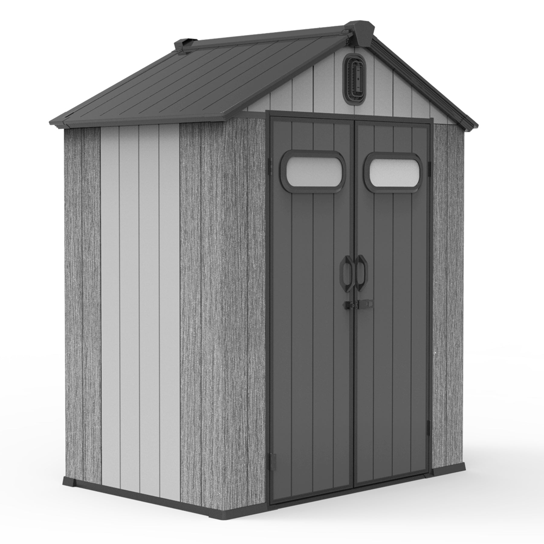 6x4FT Outdoor Resin Storage Shed with Transparent Windows & Louvered Vents, Plastic Tool Shed with Double Lockable Doors & Gable Roof, Outside Garden Shed for Backyard, Patio, Lawn, Gray