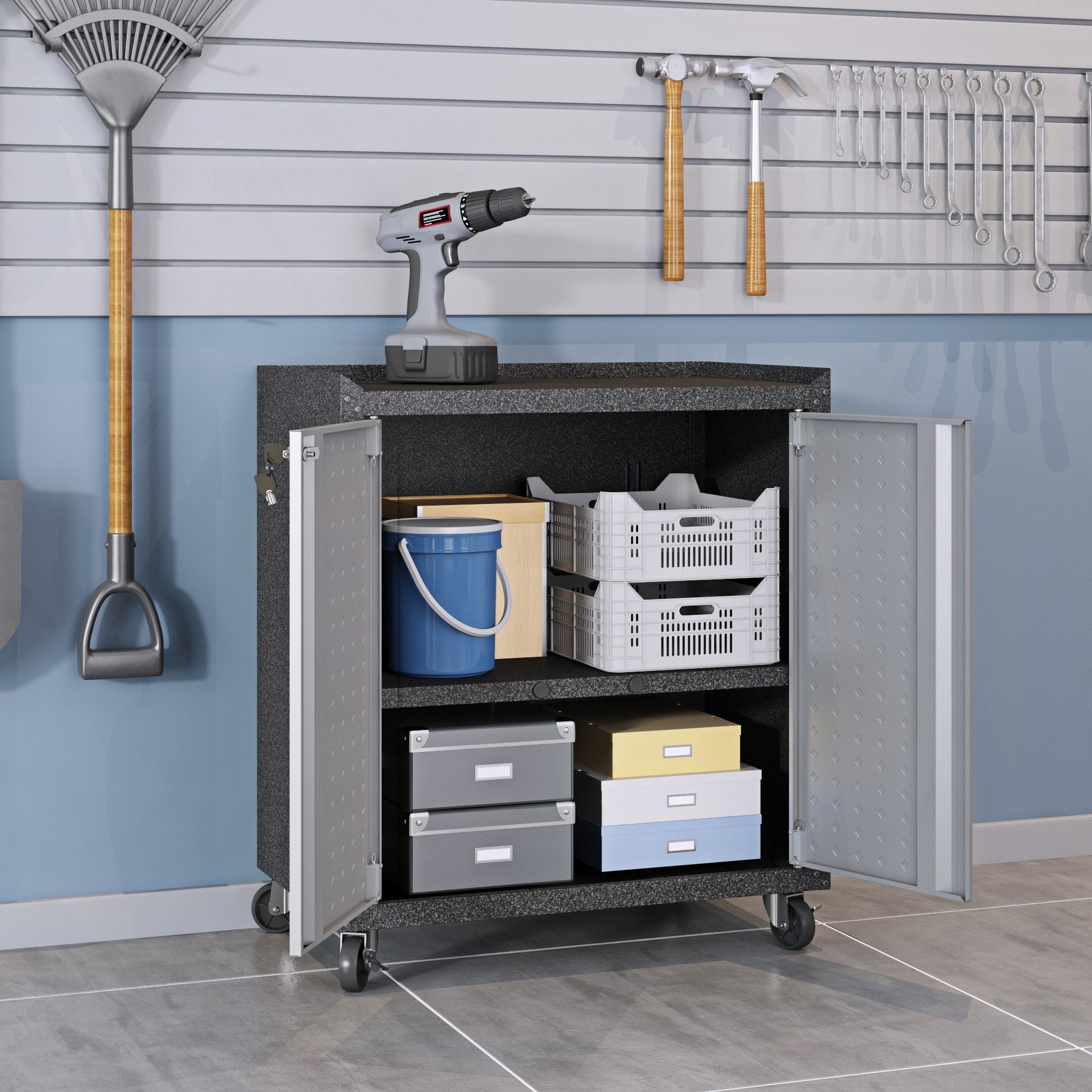 Rolling Garage Cabinet in Dark Gray