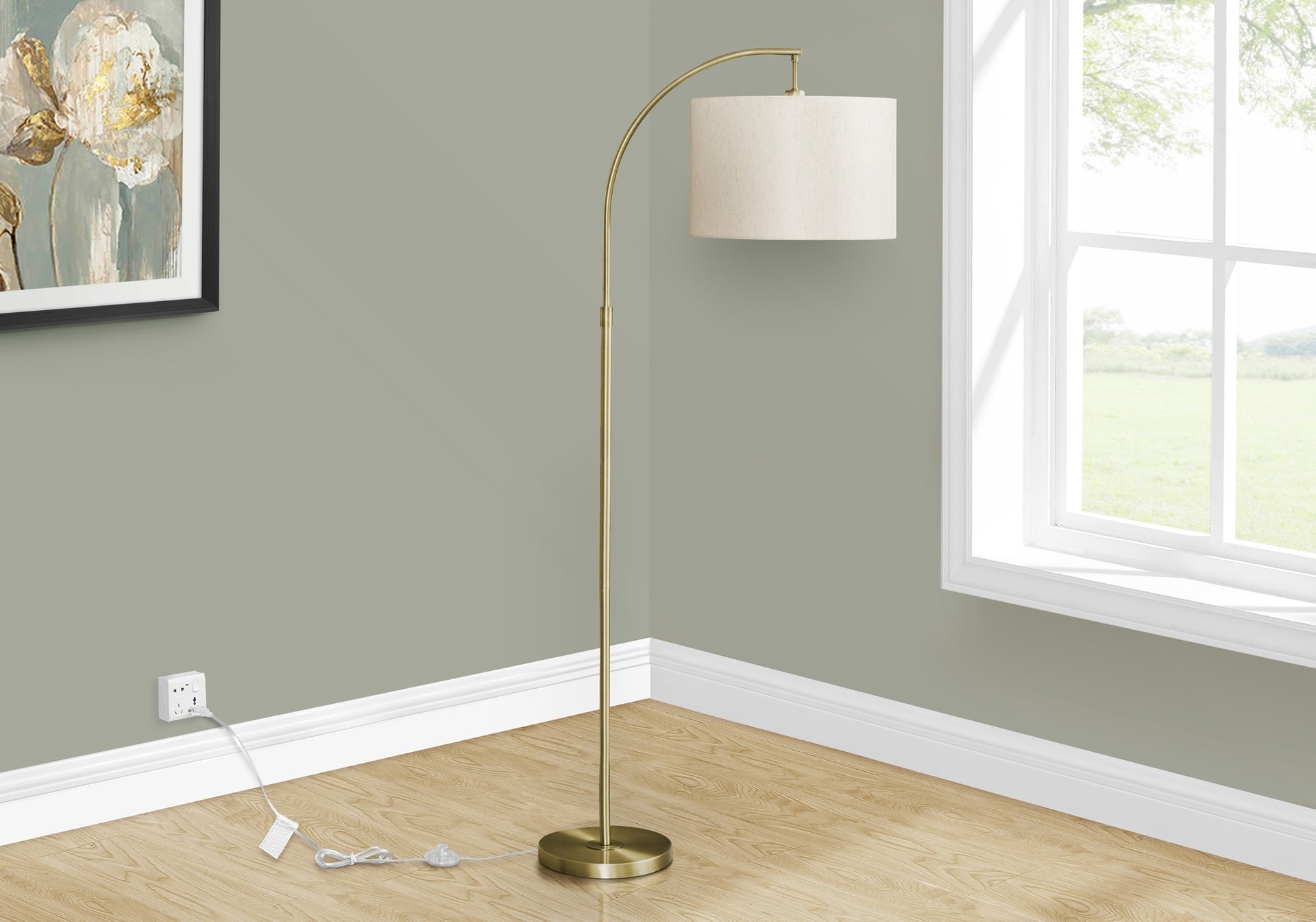 Lighting, 65"h, Floor Lamp, Brass Metal, Ivory / Cream Shade, Contemporary