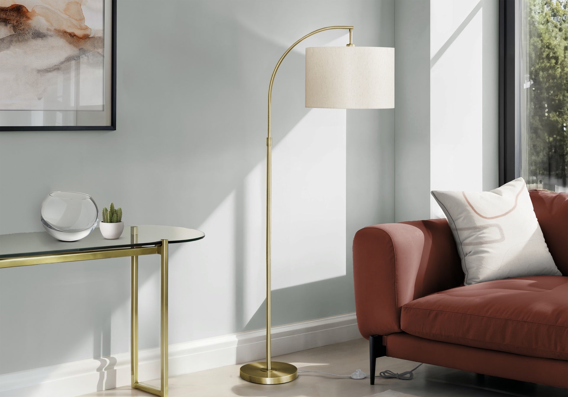 Lighting, 65"h, Floor Lamp, Brass Metal, Ivory / Cream Shade, Contemporary