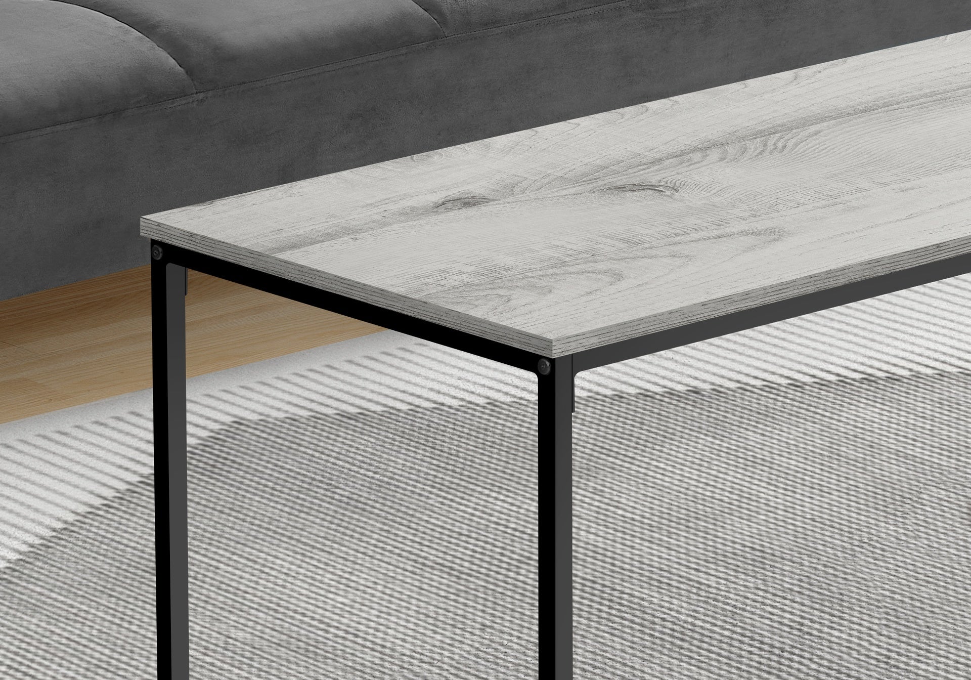 Coffee Table, Accent, Cocktail, Rectangular, Living Room, 40"l, Grey Laminate, Black Metal, Contemporary, Modern